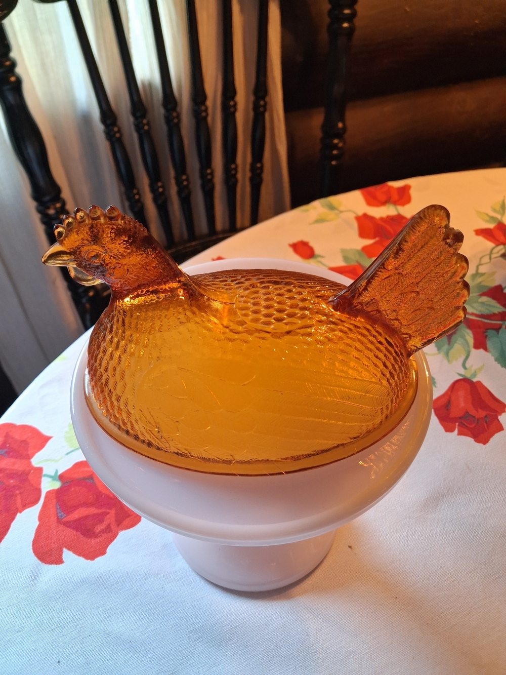 Indiana Glass Amber Hen on Nest Top Only - Picture 2 of 5